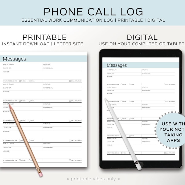 Phone Call Log Book Template Etsy