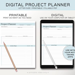 Simple Work Planner, Digital Project Planner Printable, Project Management, Project Tracker, Project Template, daily projects