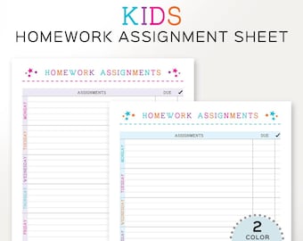 Printable Kids Homework Assignment, Kids schedule, Homework tracker, Elementary School Planner, Schoolwork printable, Student Planner