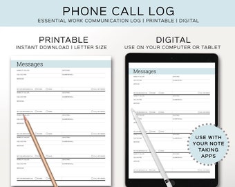 Dagelijks oproeplogboek om telefoonberichten te noteren. Organiseer je telefoongesprekken met een afdrukbare bellijst. Afdrukbare en digitale plannersjabloon.