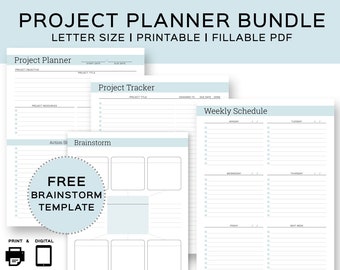 Digital Project Planner Bundle. Work Planner with Project Tracker, Weekly To Do List, and Bonus Brainstorm Template for Project Management