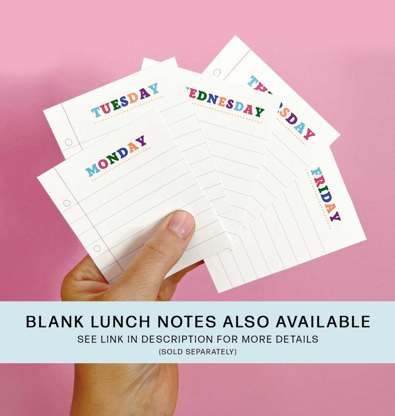 Printable Blank Lunch notes for kids school lunch box