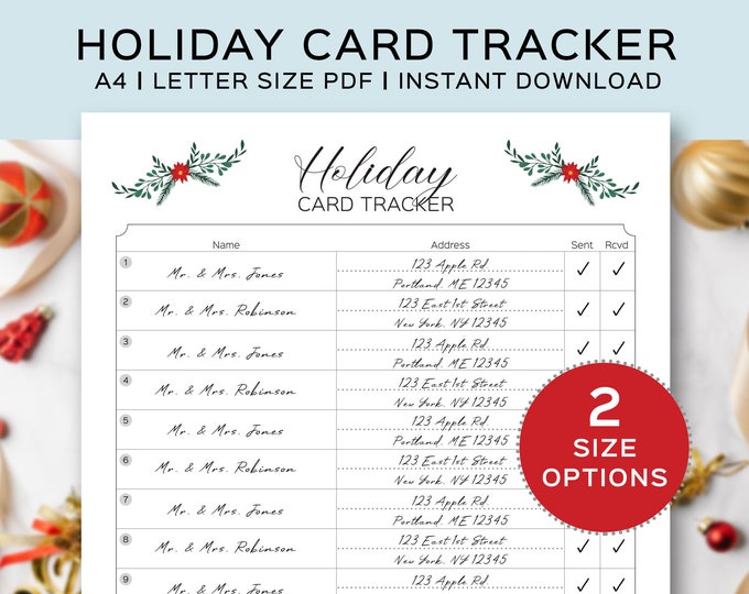 Holiday Card Tracker, Printable Christmas Card Tracker, Card List, Card ...
