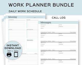 Afdrukbare werkplannerbundel: inclusief dagelijks werkschema en telefoongesprek voor op kantoor. Afdrukbare en digitale kantoorplanner