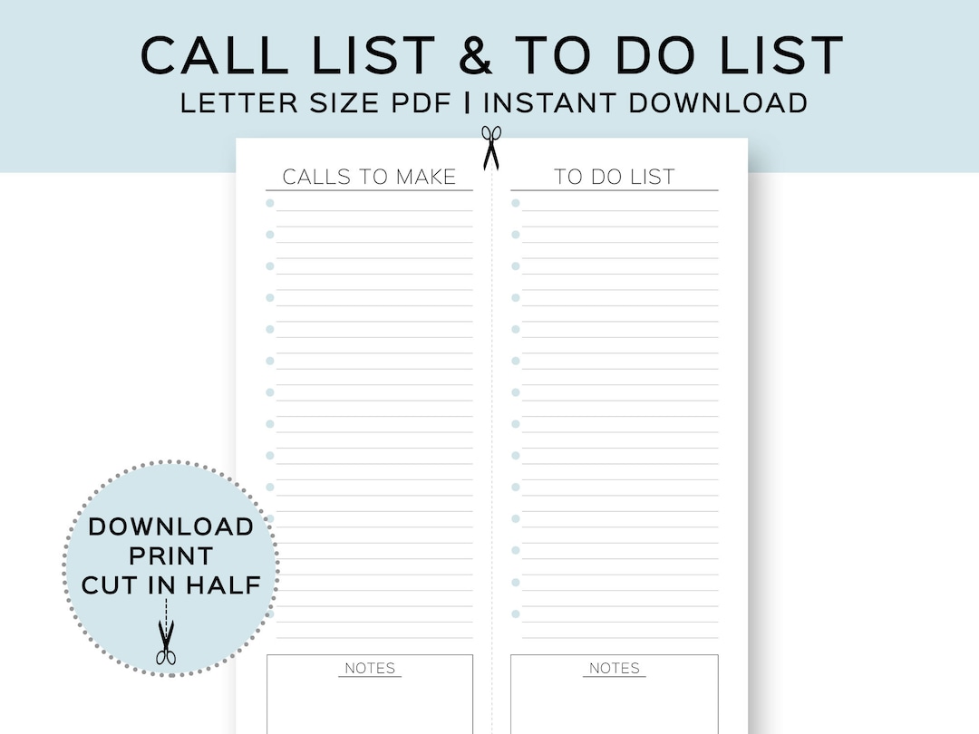To Do List Notepad & Call List Printable. Daily to Do List Stationery ...