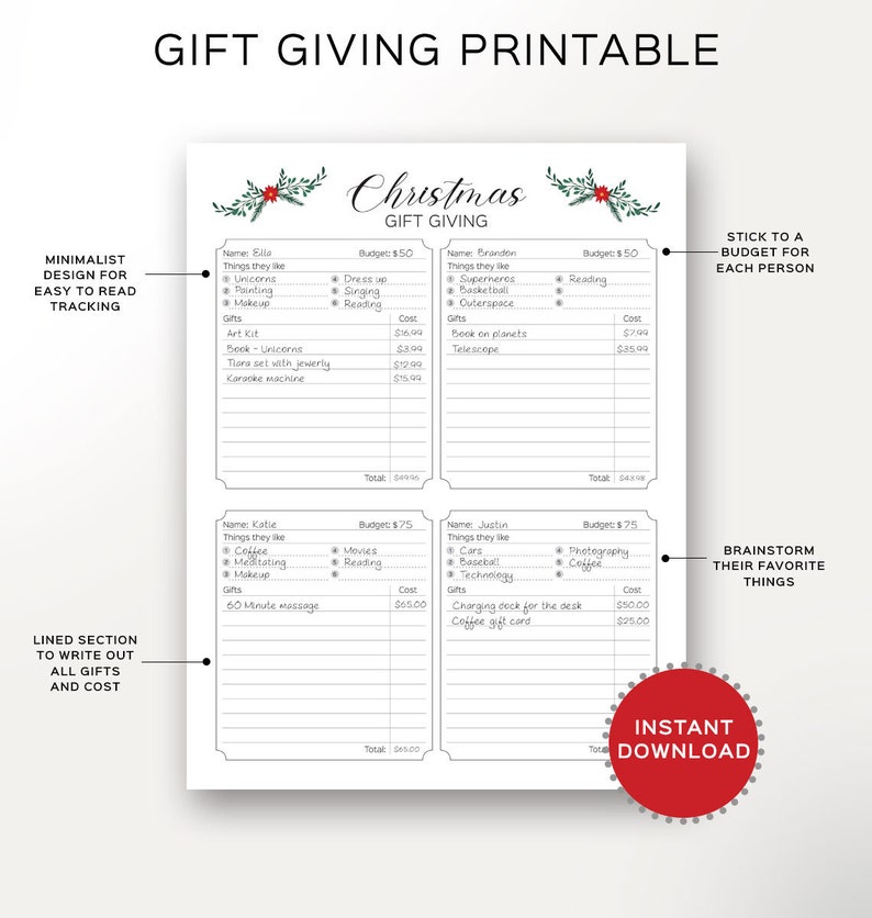 Printable Christmas Gift List Best Christmas Gift Tracker Etsy