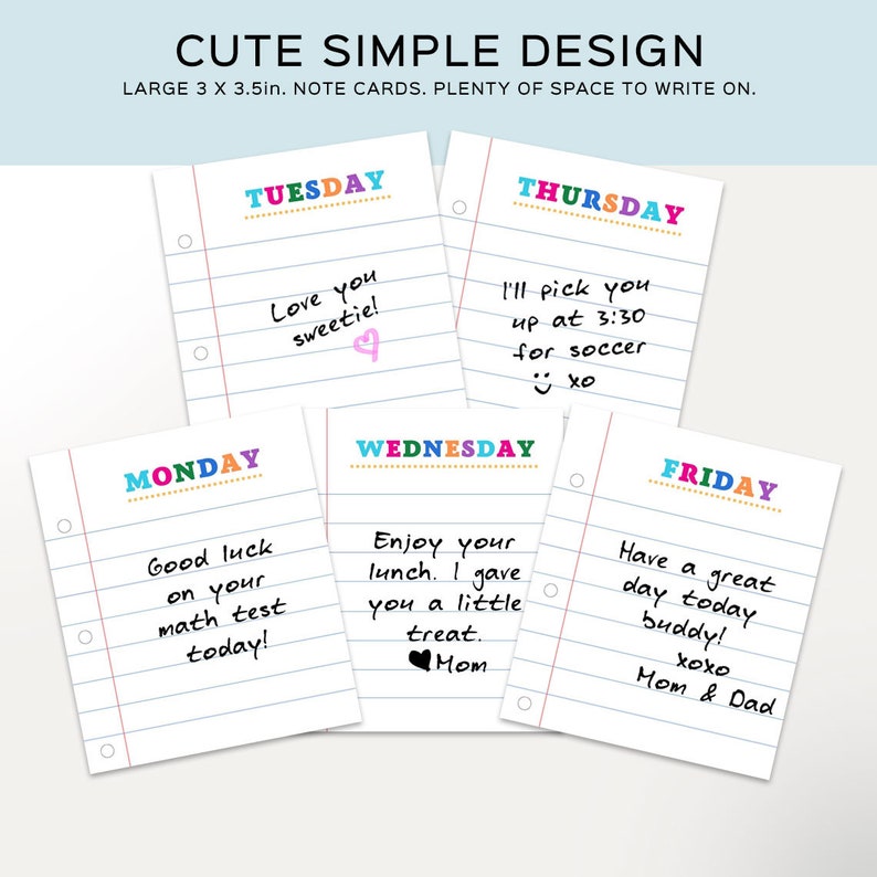 School lunch notes for kids snack bag. Blank note cards.