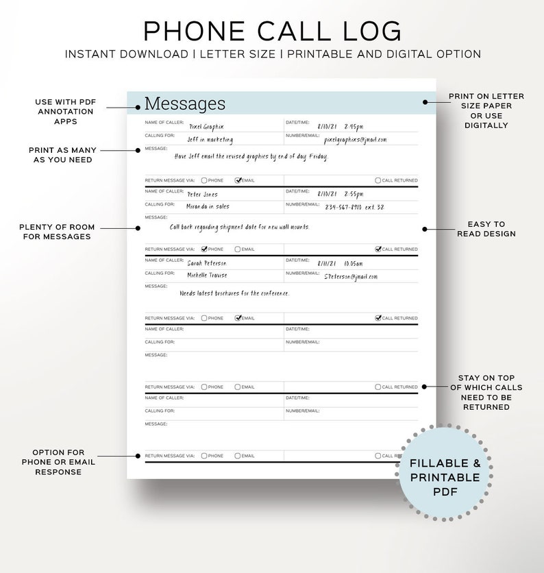 phone call log template, Work call list printable
