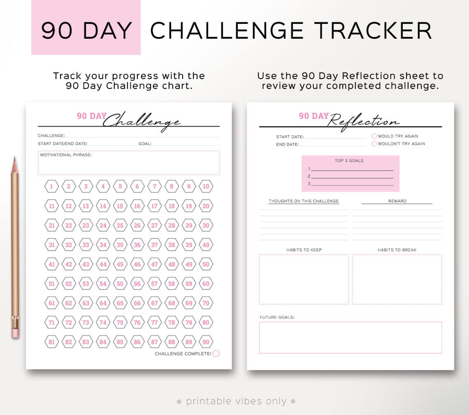 90 Day Challenge Tracker Printable Workout Calendar Fitness Etsy