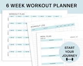 Printable Workout Planner, Gym Planner with Workout log, Meal Planner with Grocery List included. Workout log template, Weight Loss Tracker
