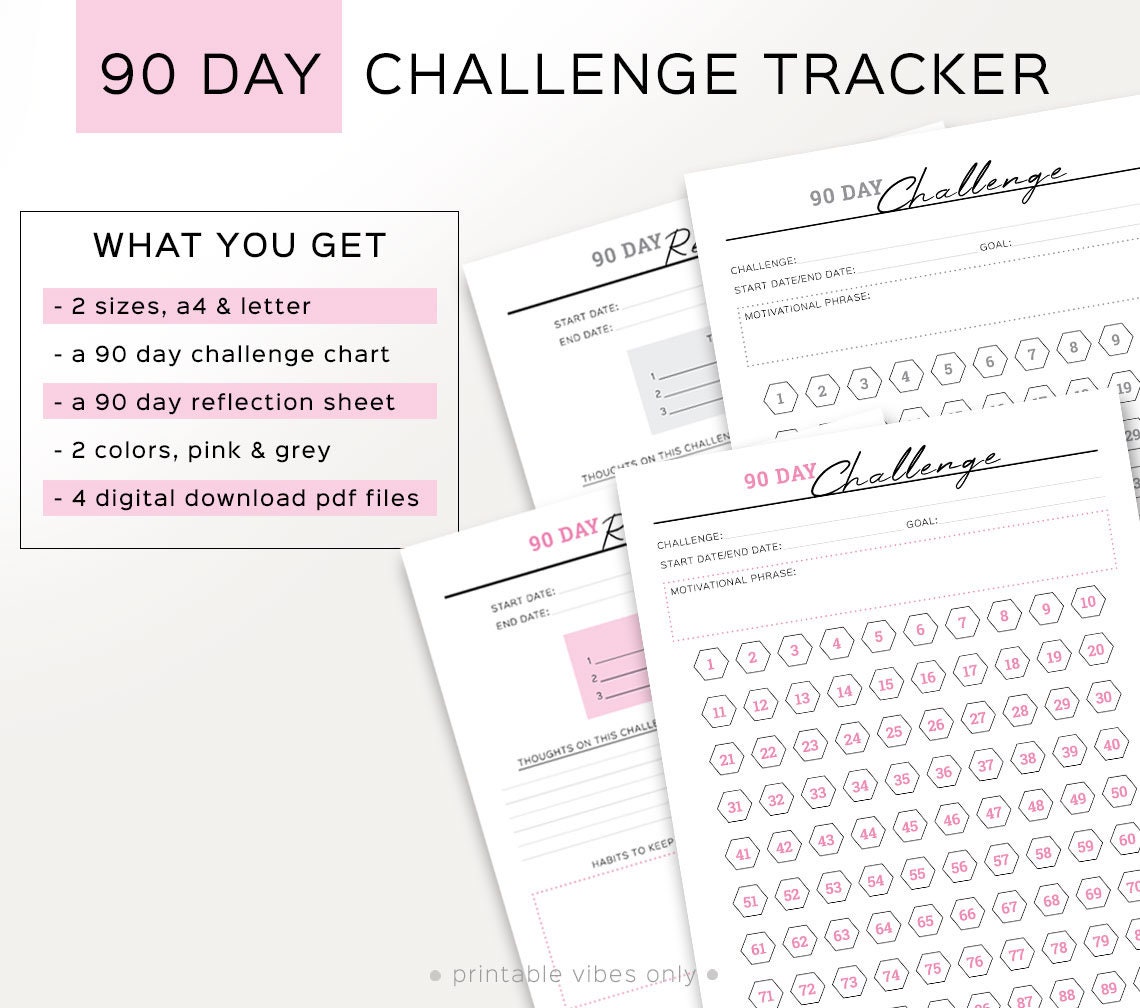 90 Day Challenge Printable Workout Calendar Fitness Tracker Etsy
