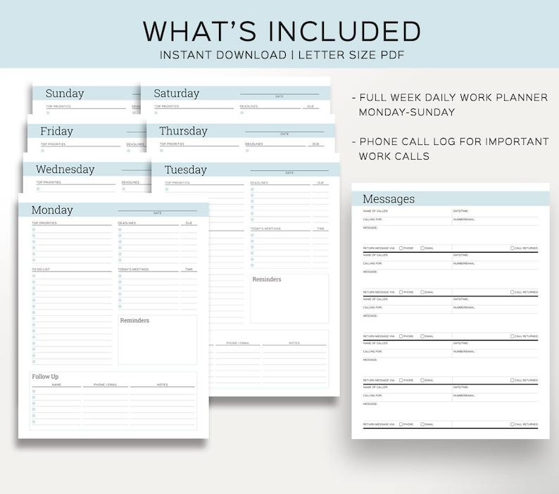 daily productivity planner,  weekly scheduler, work day planner