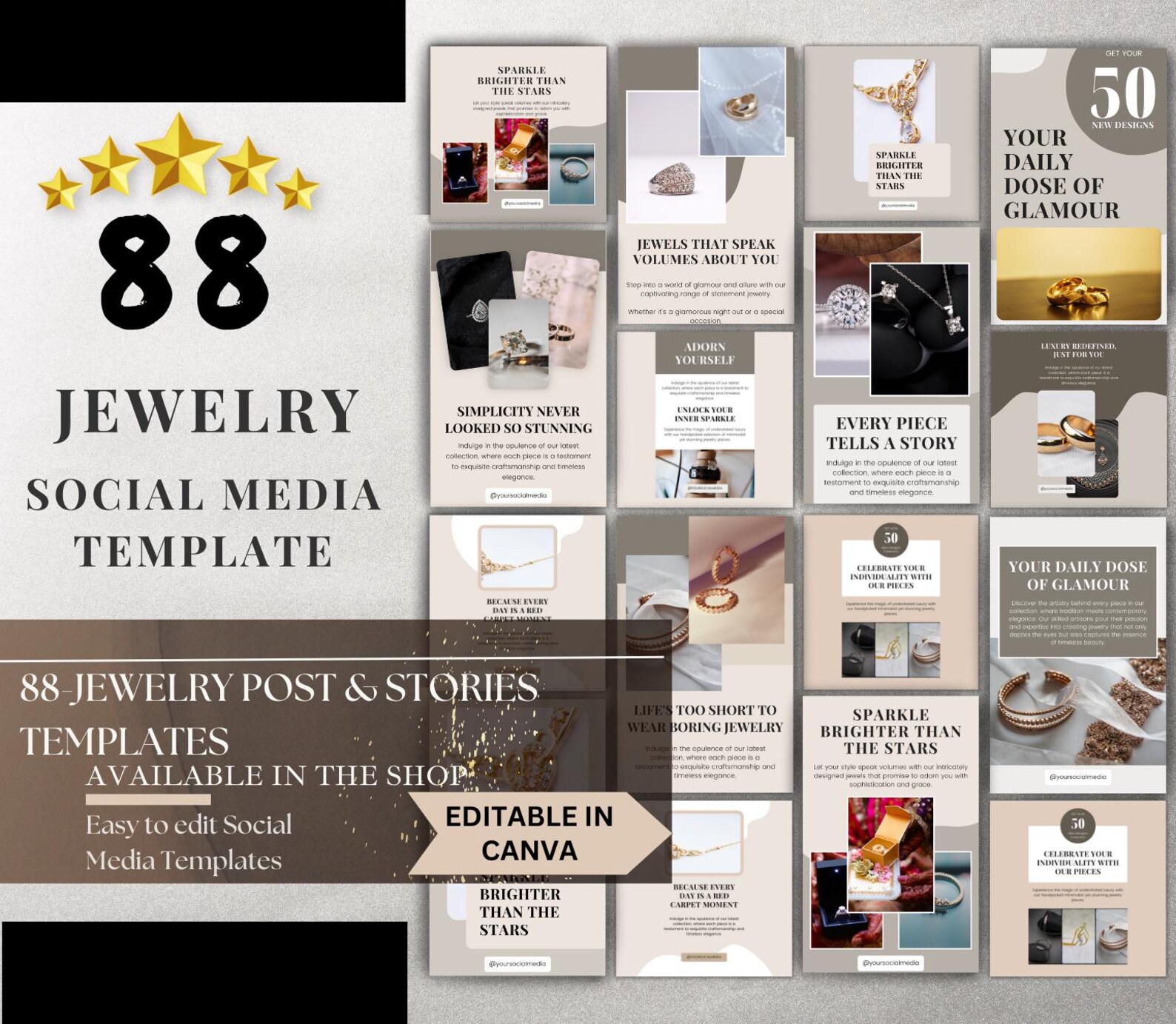 Jewelry Social Media Template - Jewelry Instagram Template - Editable ...
