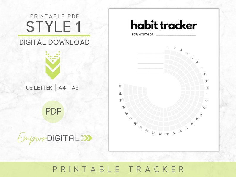Circular Habit Tracker, Printable PDF, Monthly Habit Tracker, Routine ...