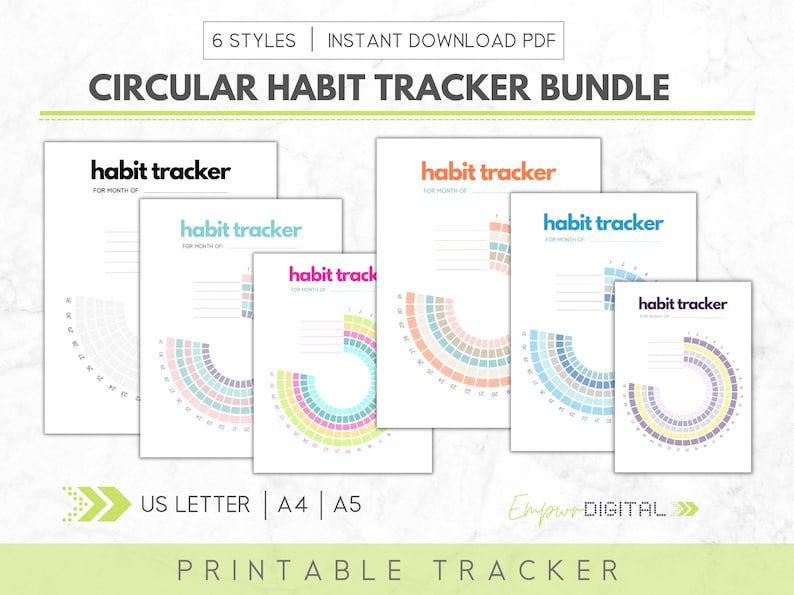 Circular Habit Tracker, Printable PDF, Monthly Habit Tracker, Routine ...