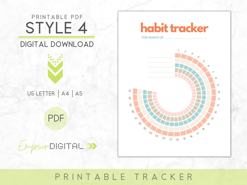 Circular habit tracker printable pdf monthly habit tracker routine