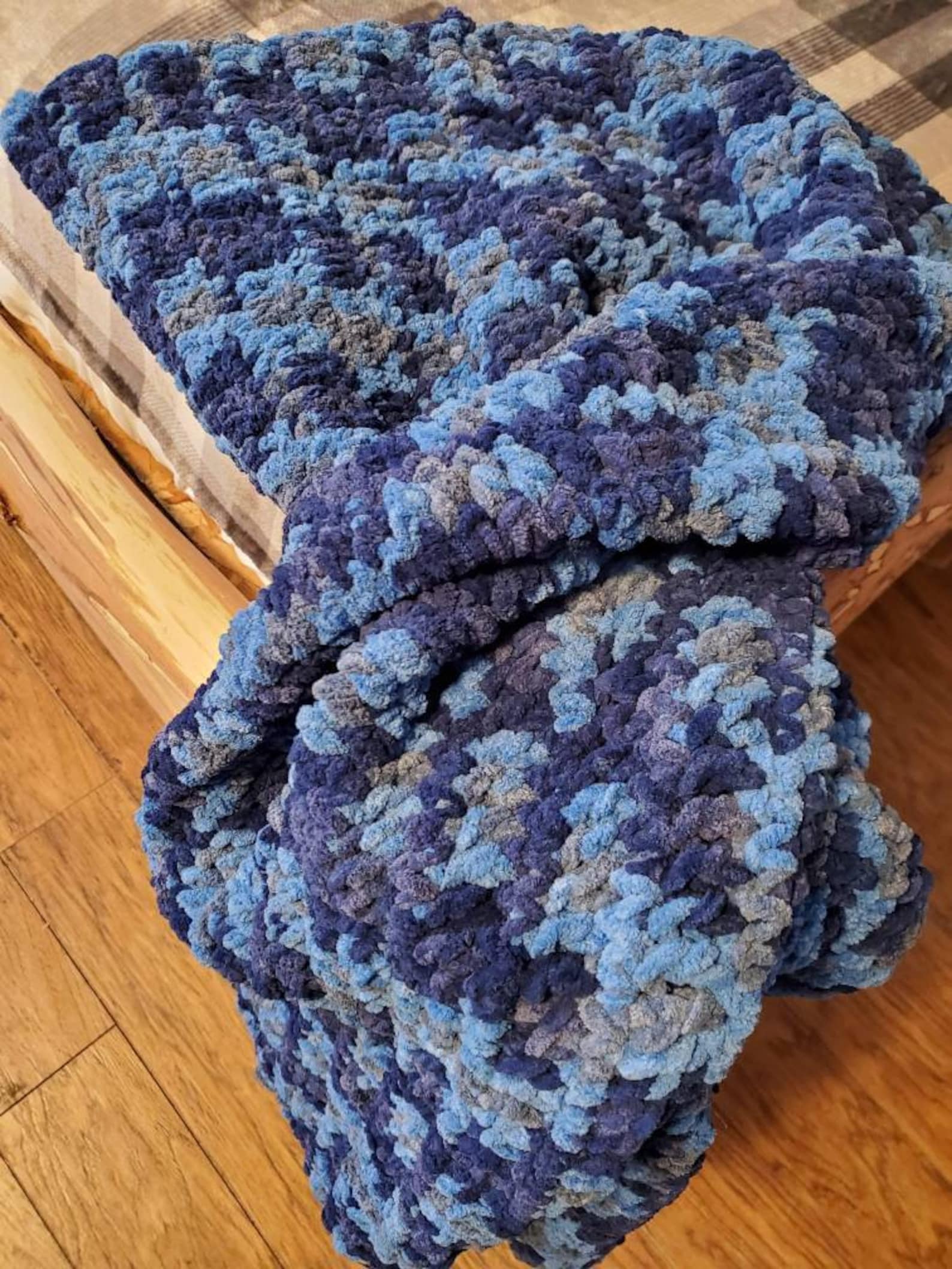 Crocheted Camo Blue Blanket made with chunky soft yarn Etsy