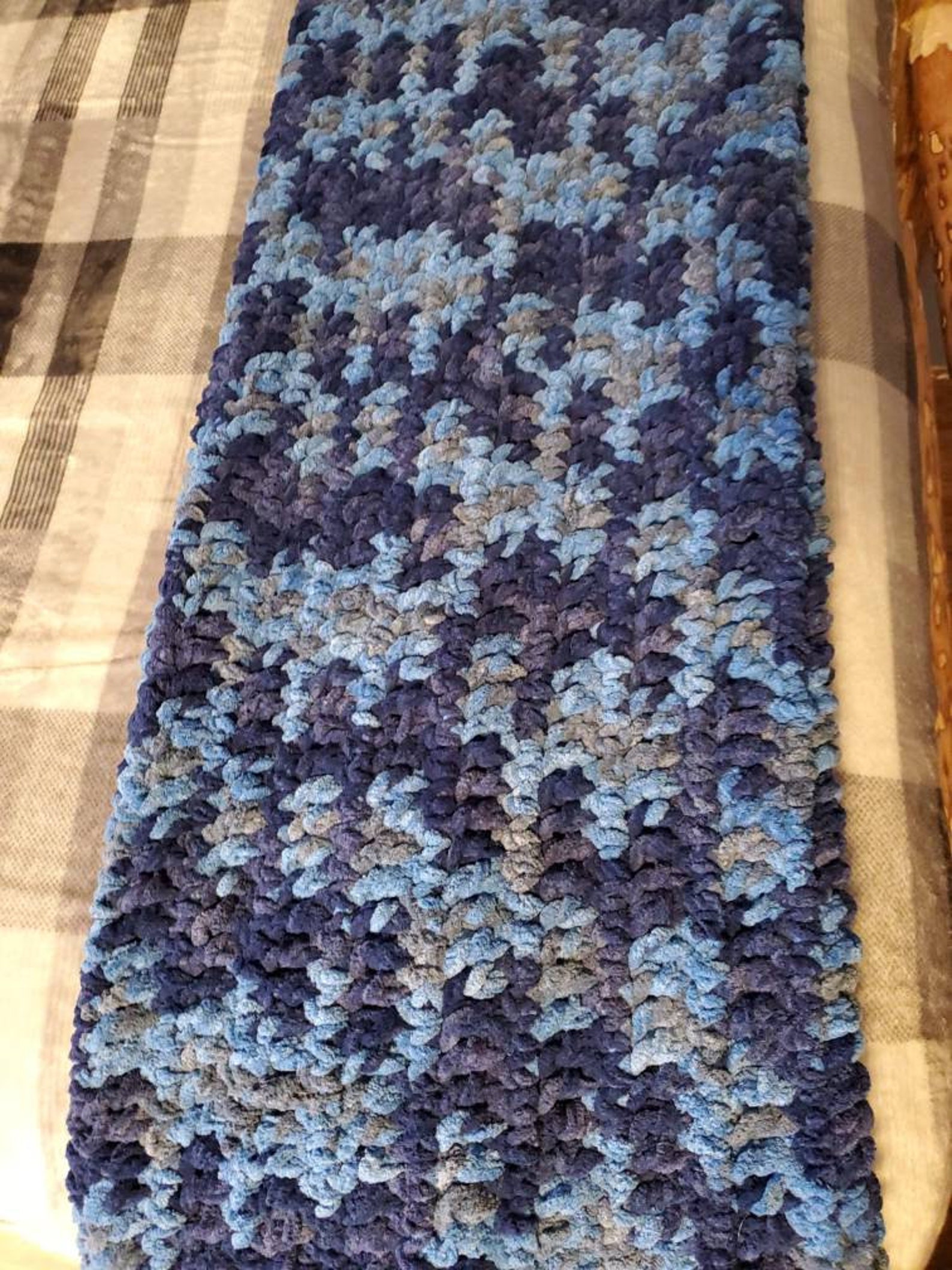 Crocheted Camo Blue Blanket made with chunky soft yarn Etsy