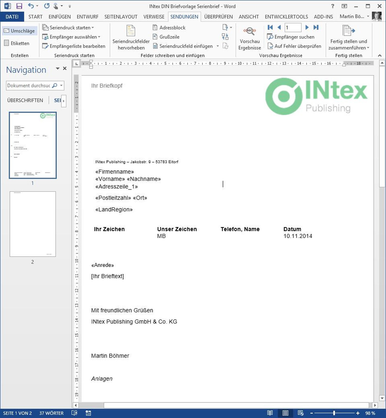 DIN 5008 Briefvorlage für Word und Canva Etsy