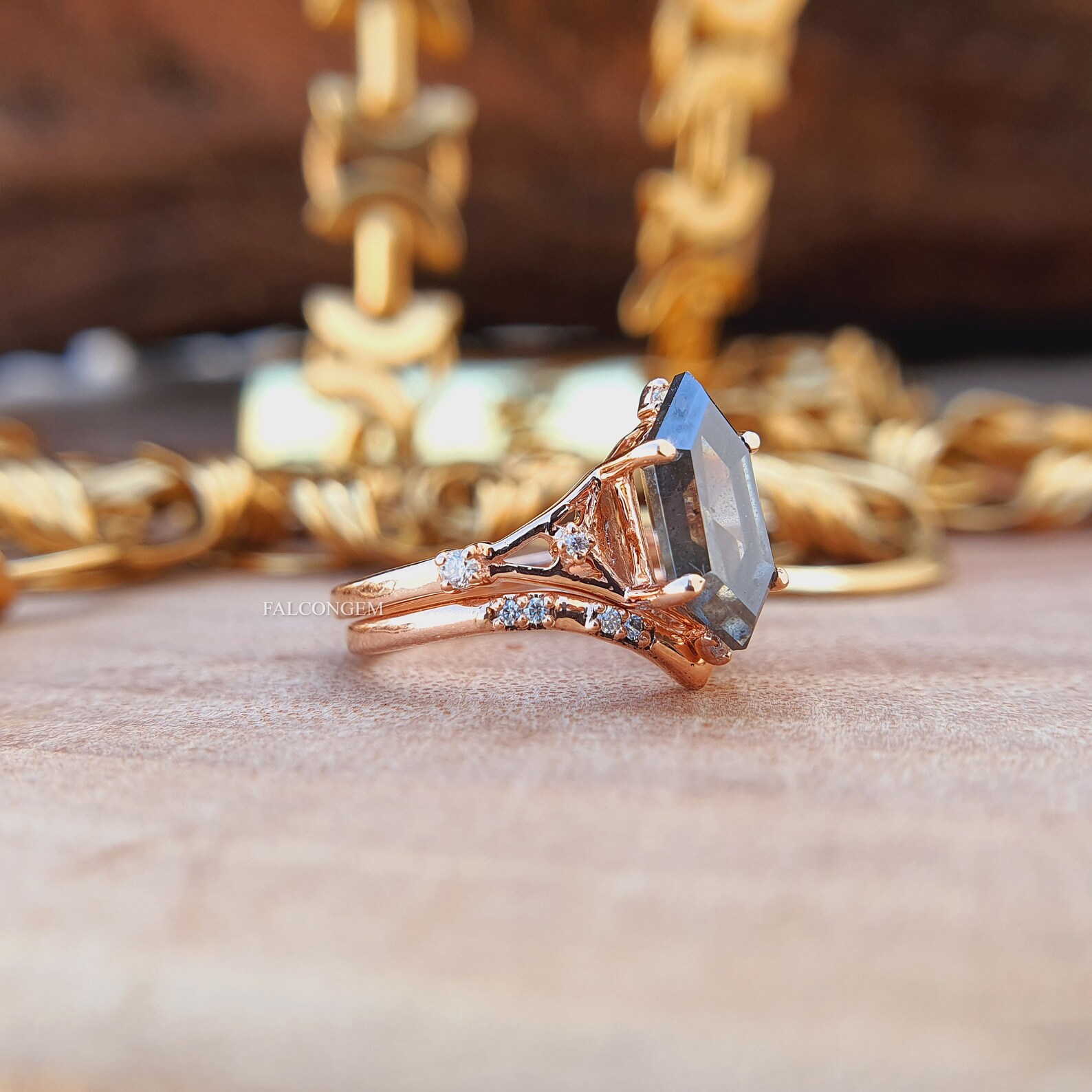 Salt and pepper diamond engagement ring setRoseGold Etsy