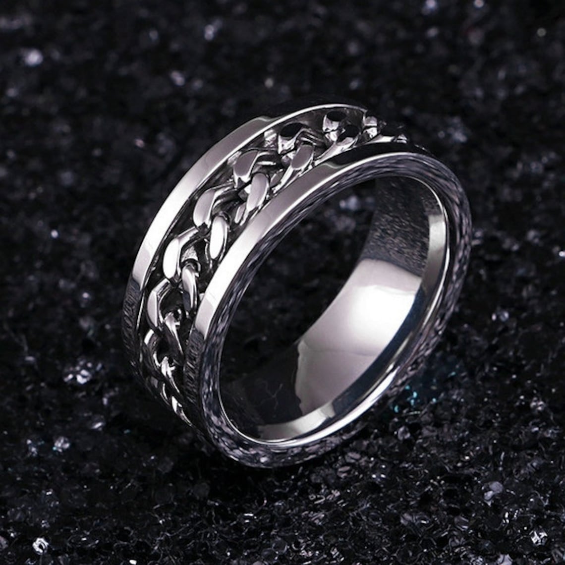 Rotating Chain Ring Fidget Ring Silver Finish Unisex Ring Etsy