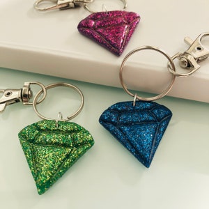 Glitter diamond gemstone keyring, keychain, bag charm, polymer clay  charm, polymer clay keyring, stocking filler