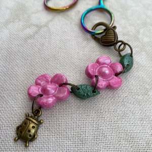 Flower scissor fob / scissor fobs / ladybird scissor charm / ladybug scissor minder / scissor fob / stitching accessories / cross stitch