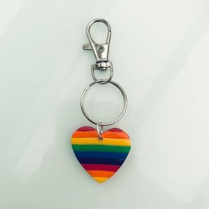 Rainbow striped keyring, rainbow keychain, rainbow bag charm, polymer clay charm, polymer clay keyring, stocking filler