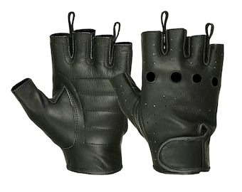 Men's Fingerless Deerskin Gloves – Padded Palm, Perforated, Water Resistant, Summer Motorcycle Riding Gloves S-3XL