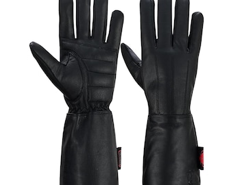 Women's Winter Gauntlet Gloves – Windproof Lined Goatskin Leather Motorcycle Gloves