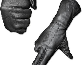 Women&#39;s Black Motorcycle Gauntlet Gloves Unlined Cold/Wind Resistant
