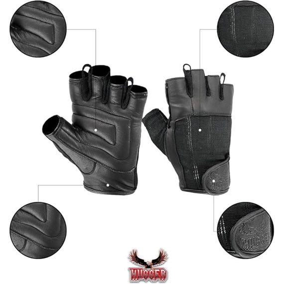 Men's Deersoft Leather Fingerless Gloves - Gel Padded Palm For Motorcycle & Driving