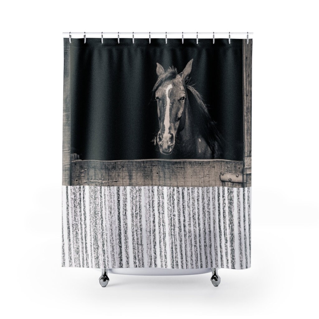 Horse Shower Curtain B&W horse in stall. Etsy