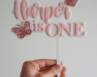 Cake Topper/One Cake Topper/Birthday Topper/Butterflies/ Cake Decor/One Years Old/ Acrylic Cake Topper/ 3D Cake Topper/Personalised