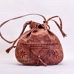 Moroccon bags, bags made of pure leather, bag made by hand,brown bag with stamp hand , premium leather handbag