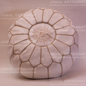 leather pouffe,handmade moroccan pouffe,soft leather pillow,round pouffe brown ,seat made of the best leather,cushion leather moroccan white