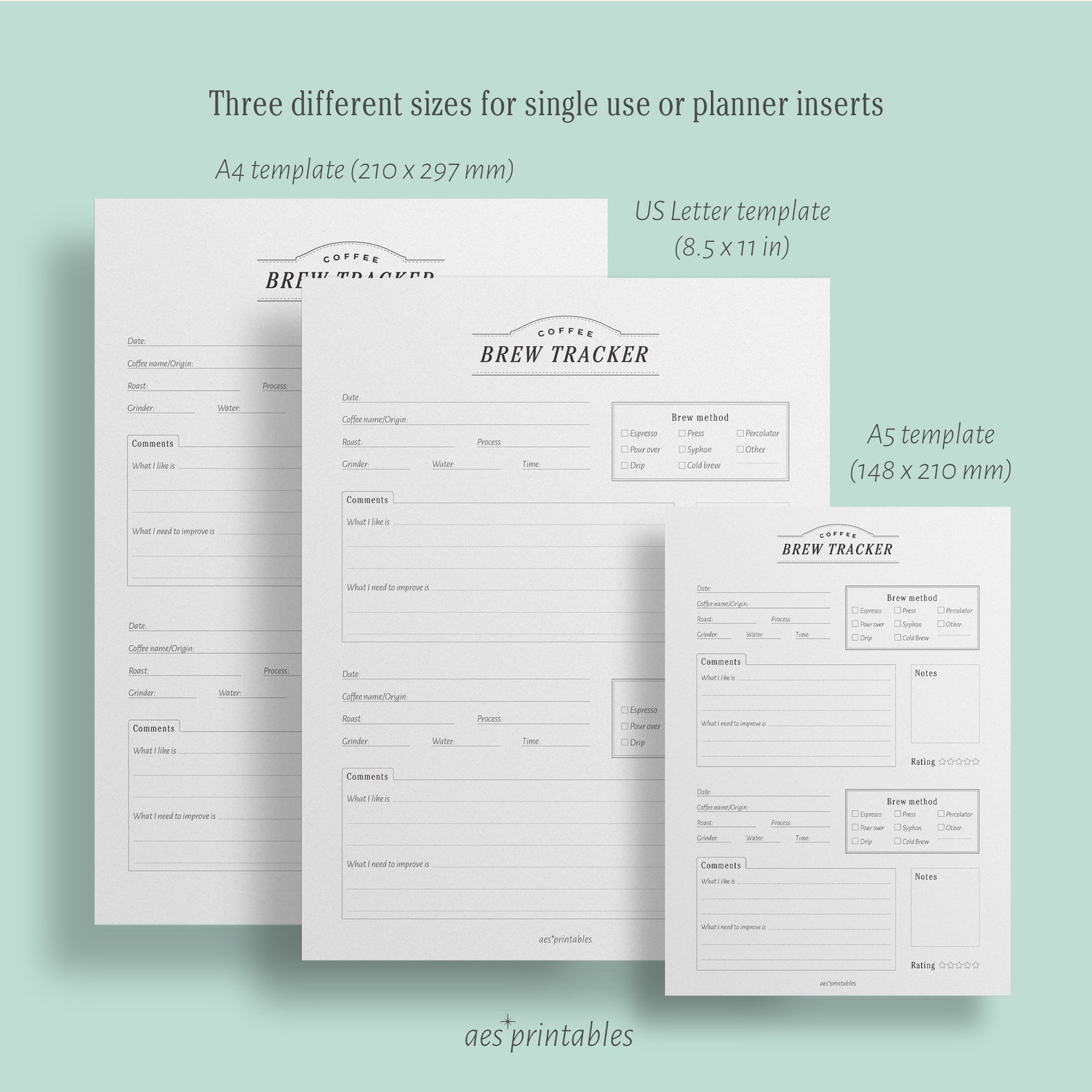 PRINTABLE Coffee Brew Tracker PDF Fillable A5 A4 & US Letter Etsy