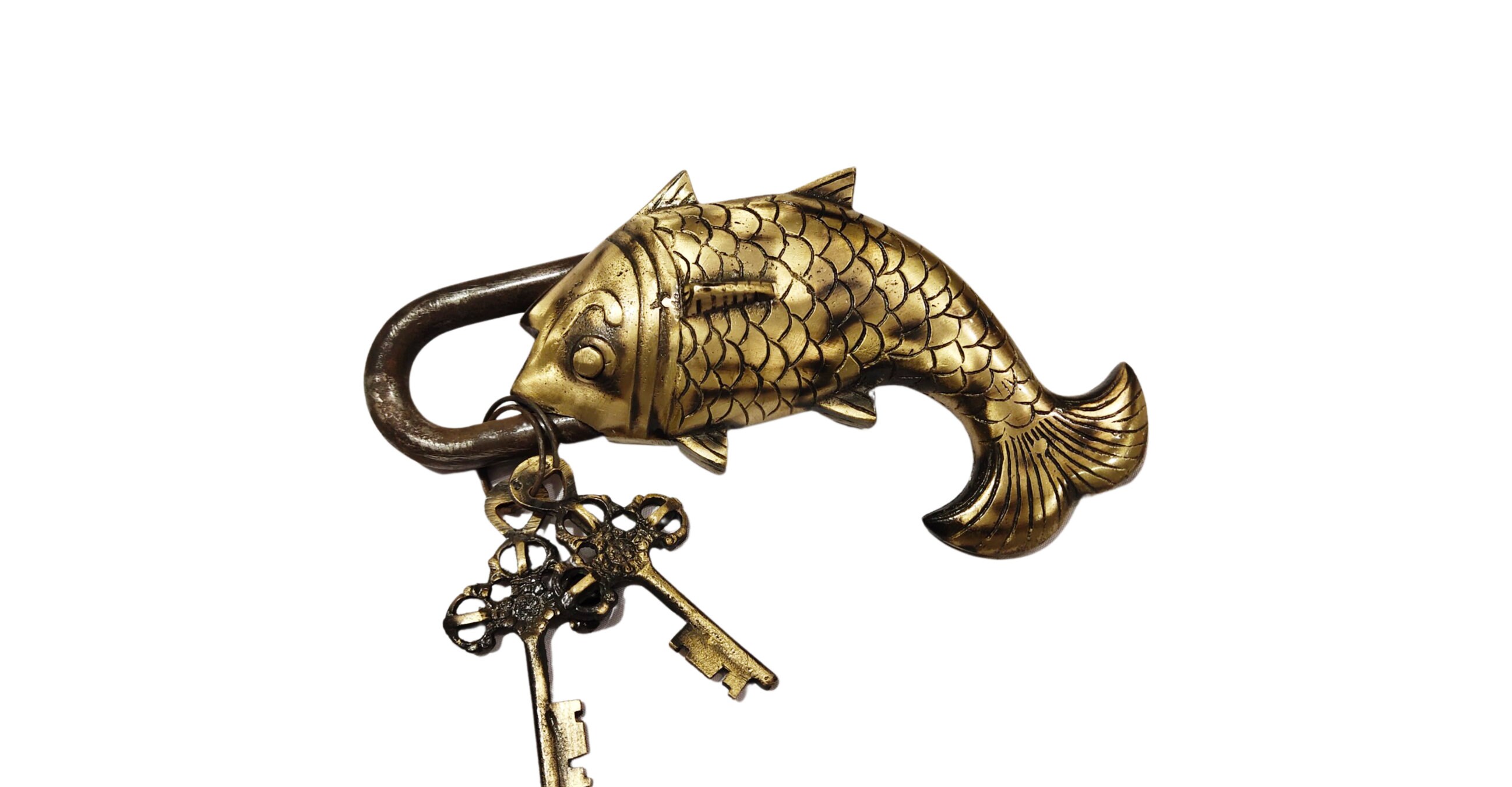 Handmade Vintage Brass Fish Lock with Two Keys Vintage Locks Etsy