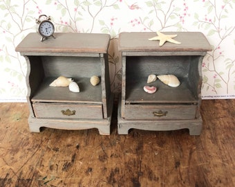 Pair of vintage dollhouse artisan refinished pair of nightstands