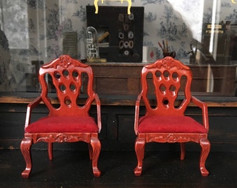 Dollhouse 1:12 scale miniature pair of parlour chairs