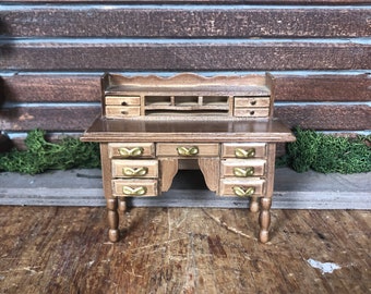 Petite 1:12 scale vintage wooden miniature secretary desk