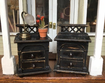 Miniature dollhouse 1:12 shabby chic pair of nightstands
