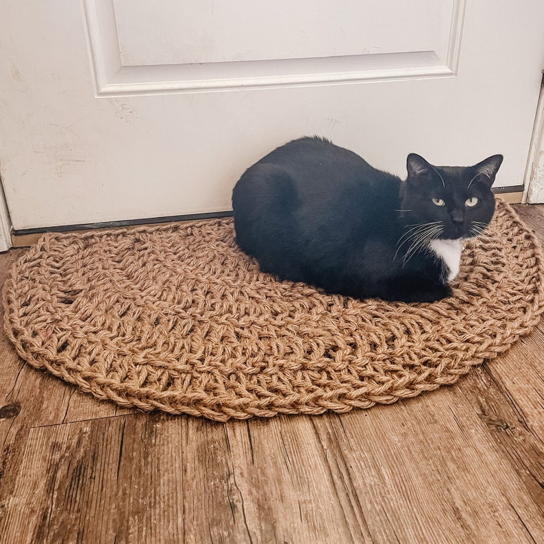 Crocheted Jute Doormat // Minimalistic Half Circle Doormat // Etsy