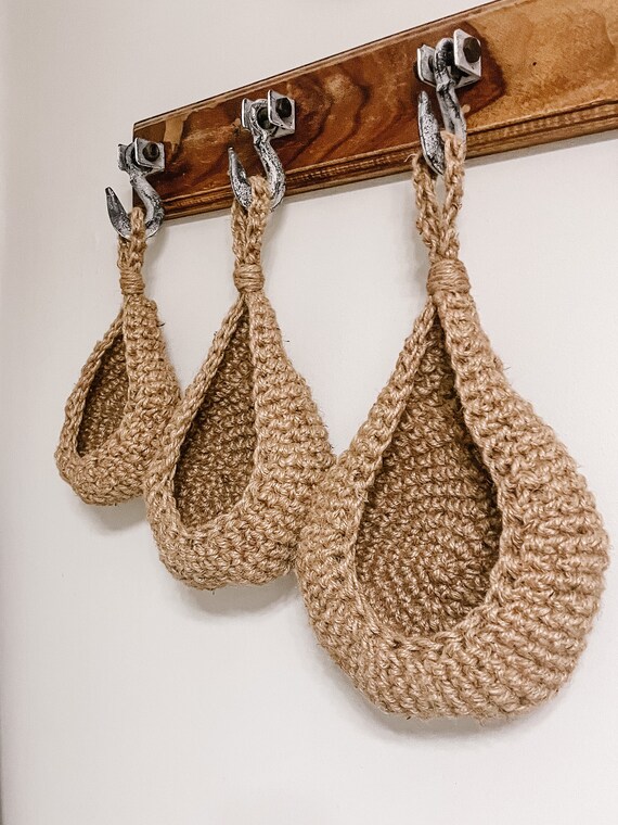 Crocheted Jute Hanging Baskets Minimalistic Plant Hangers Etsy