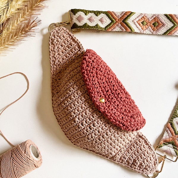 Patrón de bolso bandolera a crochet, patrón de riñonera a crochet, bolso bandolera a crochet, riñonera boho, riñonera