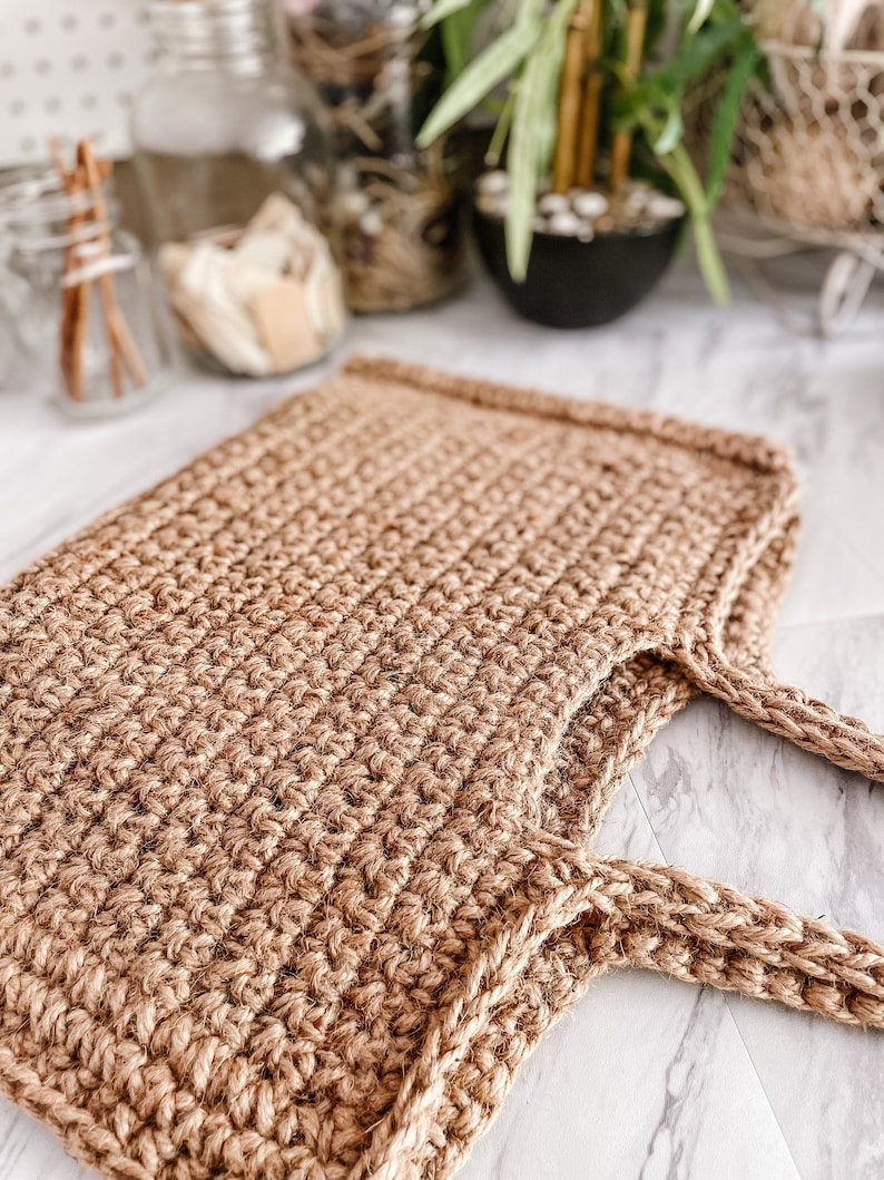 Jute Tote Bag Crochet Pattern, Beginner Crochet Pattern, Crochet Laptop Bag, Crochet Laptop Sleeve, Crochet Bag Pattern with Video Tutorial image 5