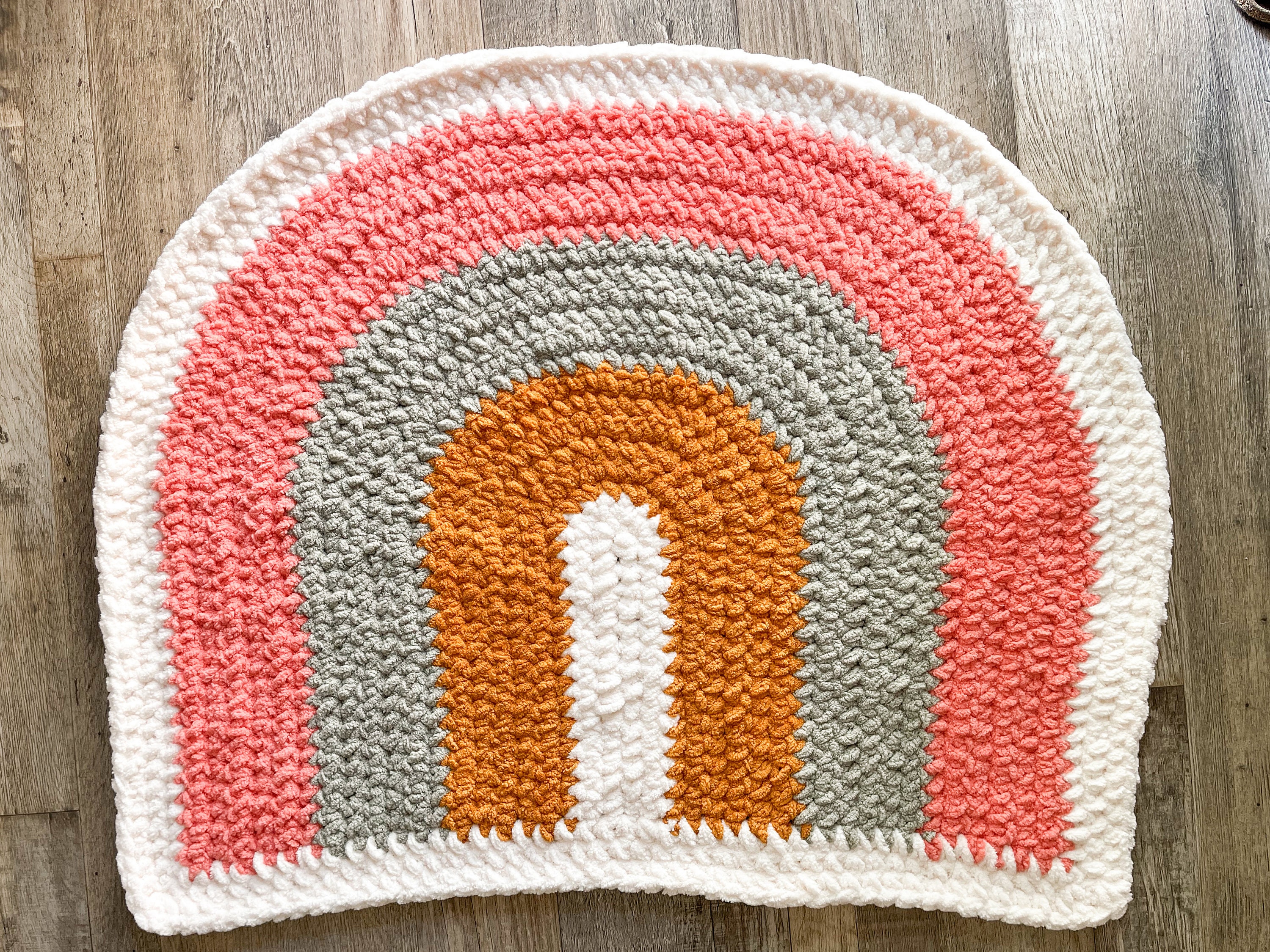 23 Crochet Bath Rug Patterns for Bathroom Floors, Entryways, and Cozy Home Decor 9 Rainbow Bath Rug Crochet Tutorial