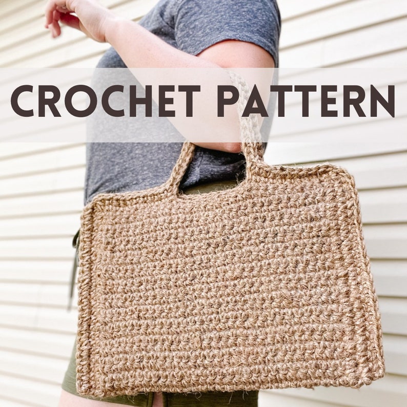 Jute Tote Bag Crochet Pattern, Beginner Crochet Pattern, Crochet Laptop Bag, Crochet Laptop Sleeve, Crochet Bag Pattern with Video Tutorial image 2