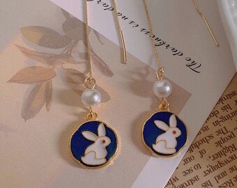 rabbit earrings, Easter earrings, Easter gift, Spring earrings, enamel earrings, animal earrings, cute