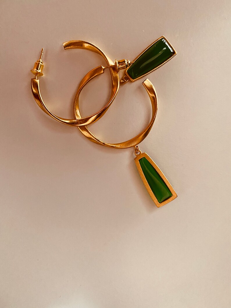 Natural jade pendant earrings,Gold hoop earrings,Green jade earrings,Natural jade jewelry,Mothers Day gift, image 4